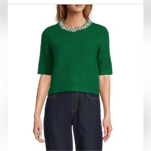 Antonio Melani Kourtney Wool Blend Jeweled Crew Neckline Short Sleeve Sweater